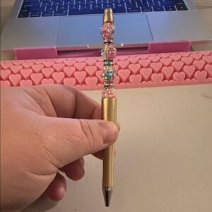 Silver Refillable Ballpoint Pen with Multicolored Beads  with Colorful Accents